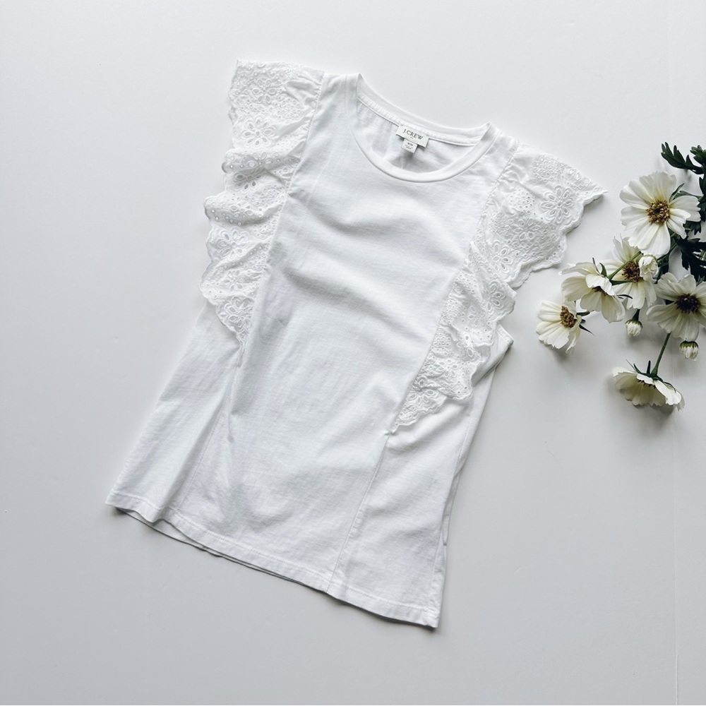 J.Crew Factory White Ruffle Sleeve Eyelet Top